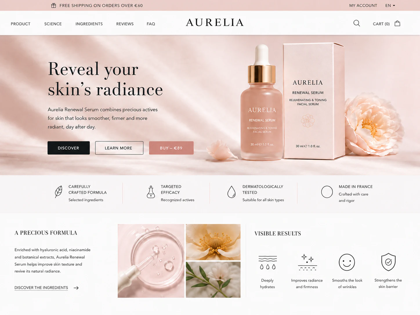Before version of the Aurelia concept, with less clear messaging and actions